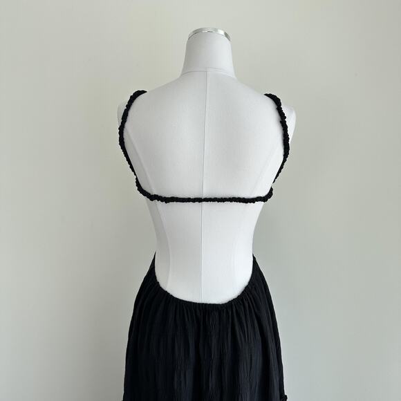 MABLE Maxi Dress Womens Small Black Cut Out Tiered Open Back Boho Strappy Brunch - Picture 4 of 6